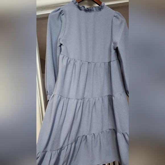 Girls Long Sleeve Blue Tiered Dress - Picture 2 of 3